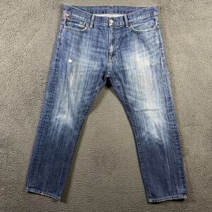 Vtg Denim & Supply Ralph Lauren Jeans Mens 36x30 Blue Straight Fit Distressed